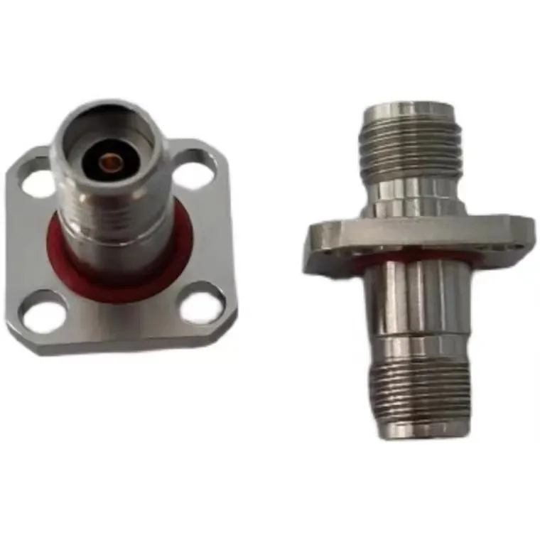 Conector de cable coaxial RF con brida de 4 orificios hembra recta de acero inoxidable de 2,92 mm para cable coaxial Gore Cxn3506